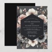 Slate Rose Somber Bloom Wedding Einladung (Vorne/Hinten)