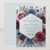 Slate Rouge Somber Flora Hochzeit Einladung (Vorne/Hinten)