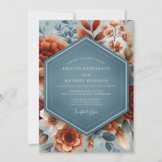 Slate Rust Brushstroke Wedding Einladung (Vorderseite)