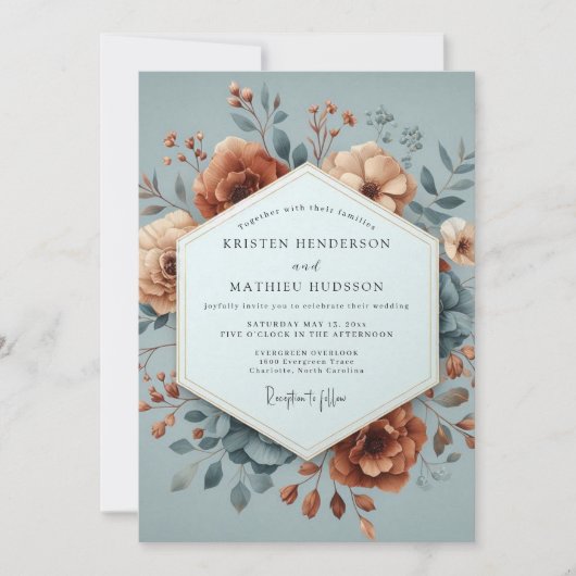 Slate & Sienna Artistic Bloom Hochzeit Einladung (Vorderseite)