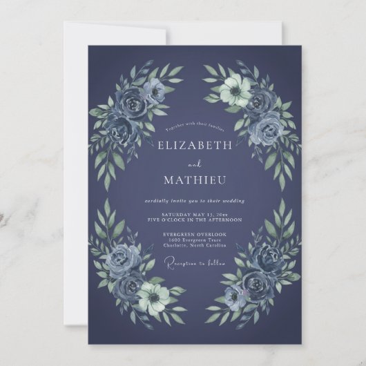 Slate Silber Blütenhochzeit Einladung (Vorderseite)