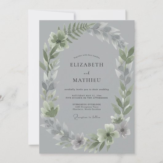 Slate Silberblatt-Hochzeit Einladung (Vorderseite)