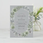Slate Silberblatt-Hochzeit Einladung (Stehend Vorderseite)