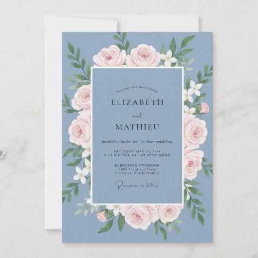 Slate Soft Blush Kranz Hochzeit Einladung (Vorderseite)