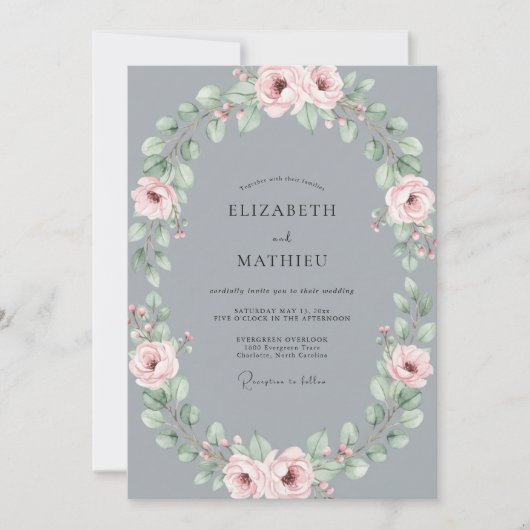 Slate Soft Blush Petal Hochzeit Einladung (Vorderseite)
