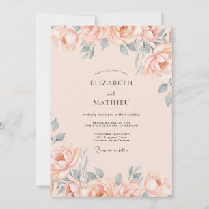 Slate Soft Peach Petal Hochzeit Einladung
