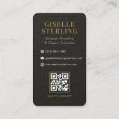 Slate Stone Black White Gold Monogram QR Code Visitenkarte (Rückseite)