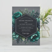 Slate Teal Moody Flora Wedding Einladung (Stehend Vorderseite)