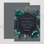 Slate Teal Moody Flora Wedding Einladung (Vorne/Hinten)
