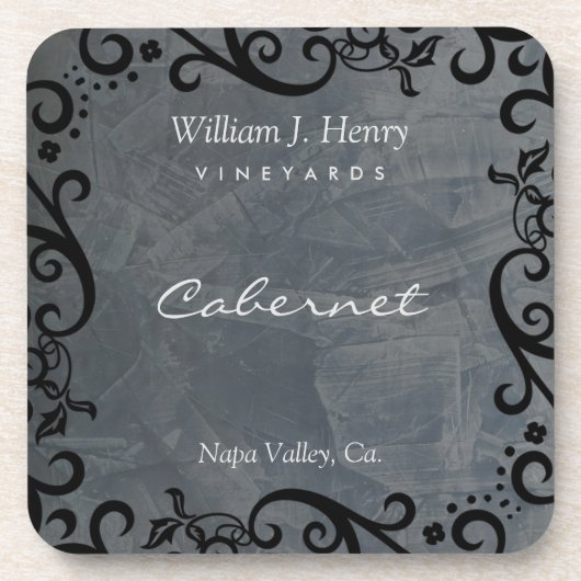 Slate und Black Scroll Wine personalisieren Getränkeuntersetzer (Vorderseite)