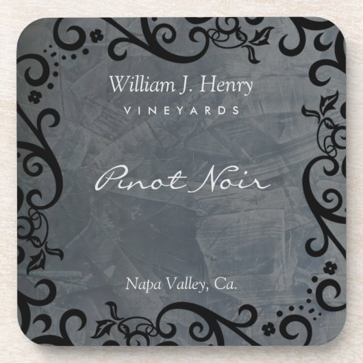 Slate und Black Scroll Wine personalisieren Getränkeuntersetzer (Vorderseite)