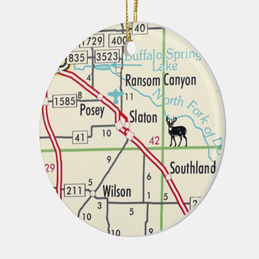Slaton TX Road Map Keramik Ornament (Links)