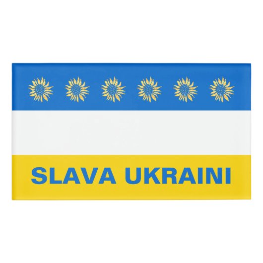 Slava Ukraini Blue Gold Sonnenblumen Ukraine Unter Namenschild (Vorderseite)