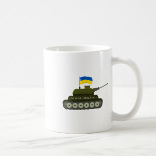Slava Ukraini Ehre der Ukraine-Armee-Panzer mit de Kaffeetasse