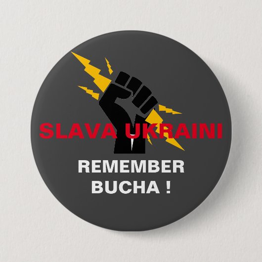 SLAVA UKRAINI ERINNERN SIE SICH AN BUCHA BUTTON (Vorderseite)