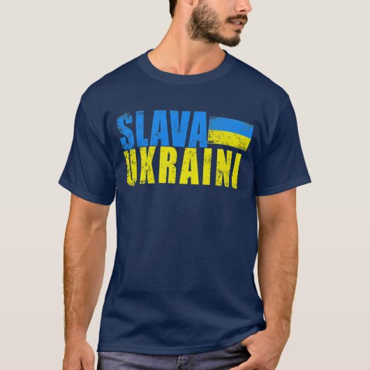 SLAVA UKRAINI mit ukrainischer Flagge beängstigend T-Shirt (Vorderseite)