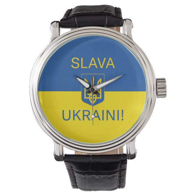 Slava Ukraini Ruhm Ukraine Krieg Friedenssymbol Pa Armbanduhr (Vorderseite)