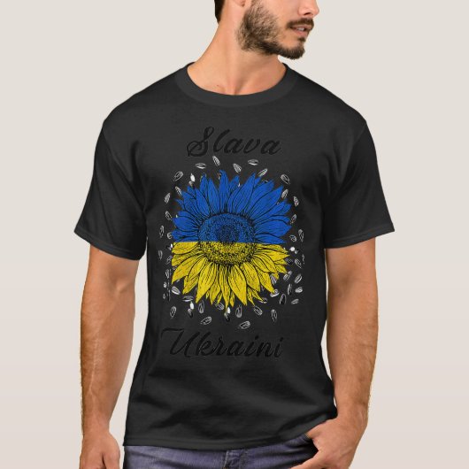 Slava Ukraini Sonnenblume Ich stehe mit ukrainisch T-Shirt (Vorderseite)