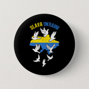 Slava Ukraini Ukraine Karte Flagge Friedenstauben Button