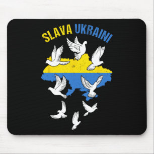 Slava Ukraini Ukraine Karte Flagge Friedenstauben Mousepad