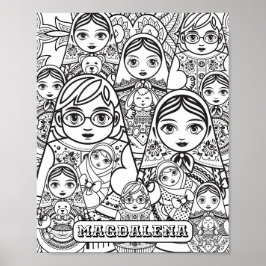 Slavic Folk Art Nesting Puppen Name Adult Coloring Poster