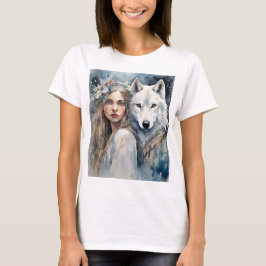 Slavic Girl and white Wolf T-Shirt