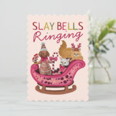 Slay Bells Ringing Ugly Christmas Sweater Party Einladung (Stehend Vorderseite)