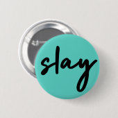 Slay | Trendy Stylish Modern Minimalistisch Cyan G Button (Vorne & Hinten)
