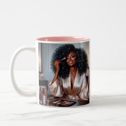 "Slay while you sip" Makeup-Tasse Zweifarbige Tasse (Links)