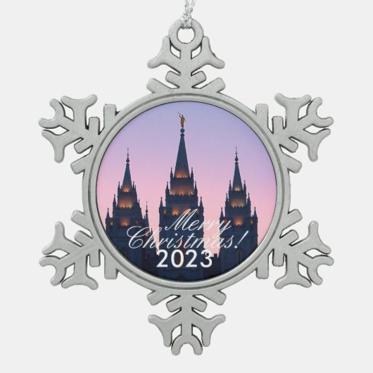 SLC Temple Weihnachten Schneeflocken Zinn-Ornament (Vorderseite)
