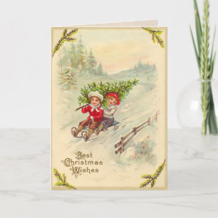 SledChildren Vintage Weihnachtskarte Feiertagskarte