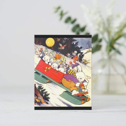 Sledding Bunnies Postkarte (Stehend Vorderseite)