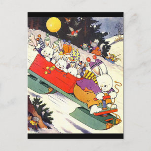 Sledding Bunnies Postkarte