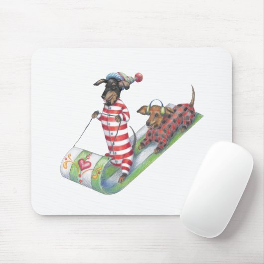 Sledding Dachshunds Mousepad (Mit Mouse)
