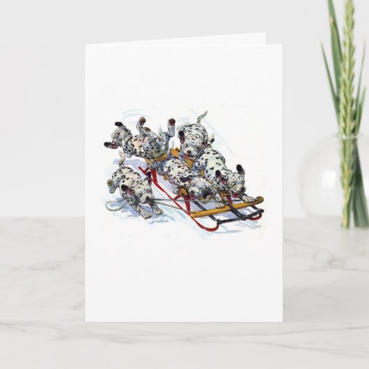 Sledding Dalmatiner-Welpen Feiertagskarte (Vorderseite)