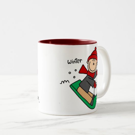 Sledding die Winter-Schnee-Tasse Zweifarbige Tasse (VorderseiteRechts)