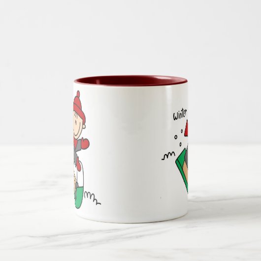 Sledding die Winter-Schnee-Tasse Zweifarbige Tasse (Mittel)