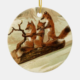 Sledding Füchse Keramik Ornament