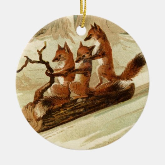 Sledding Füchse Keramik Ornament (Vorne)