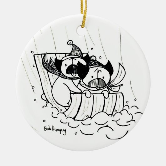 Sledding Möpse Keramikornament (Vorne)