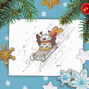SLEDDING OWL Postkarte von Nicole Janes