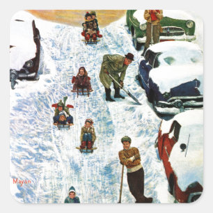 Sledding und graben heraus quadratischer aufkleber