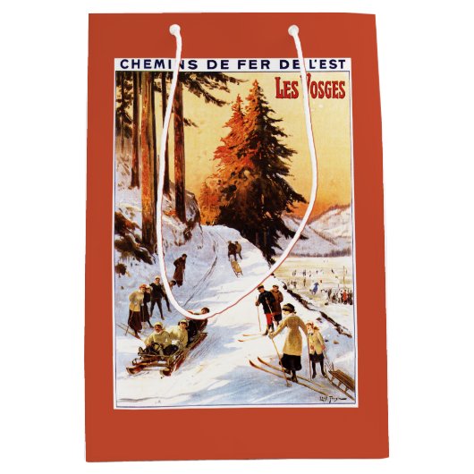 Sledding und Ski fahren an Vosges-Plakat Mittlere Geschenktüte (Vorderseite)