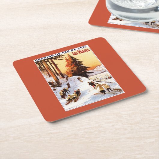 Sledding und Ski fahren an Vosges-Plakat Rechteckiger Pappuntersetzer (angewinkelt)