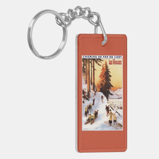 Sledding und Ski fahren an Vosges-Plakat Schlüsselanhänger (Vorderseite links)
