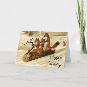 Sledfoxes Vintage Weihnachtskarte Feiertagskarte