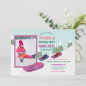 Sledging Birthday Party Slots Snowboard Foto Einladung (Stehend Vorderseite)