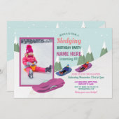 Sledging Birthday Party Slots Snowboard Foto Einladung (Vorne/Hinten)