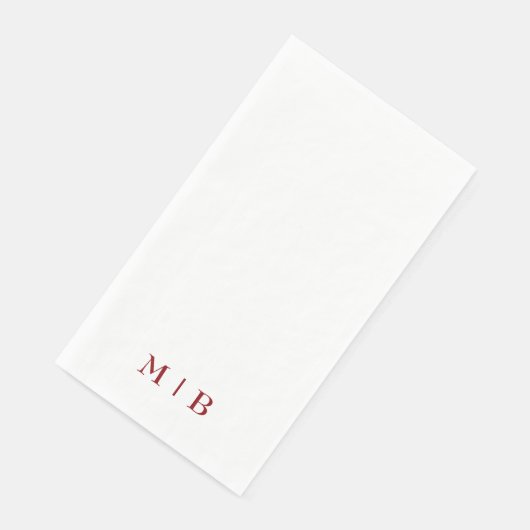 Sleek and Simple Ruby Red Monogram Wedding Serviette (Ecke)