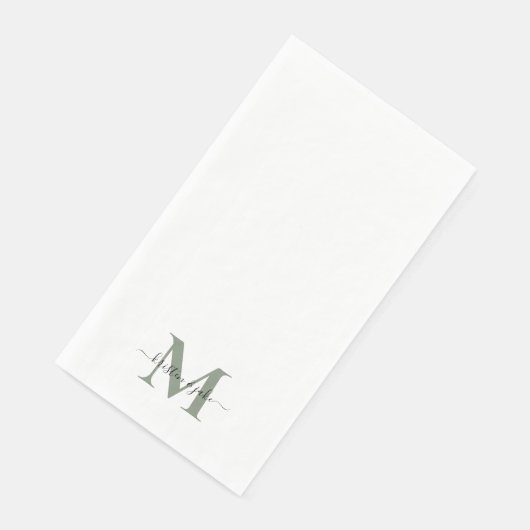 Sleek and Simple Sage Monogram Swash Serviette (Ecke)